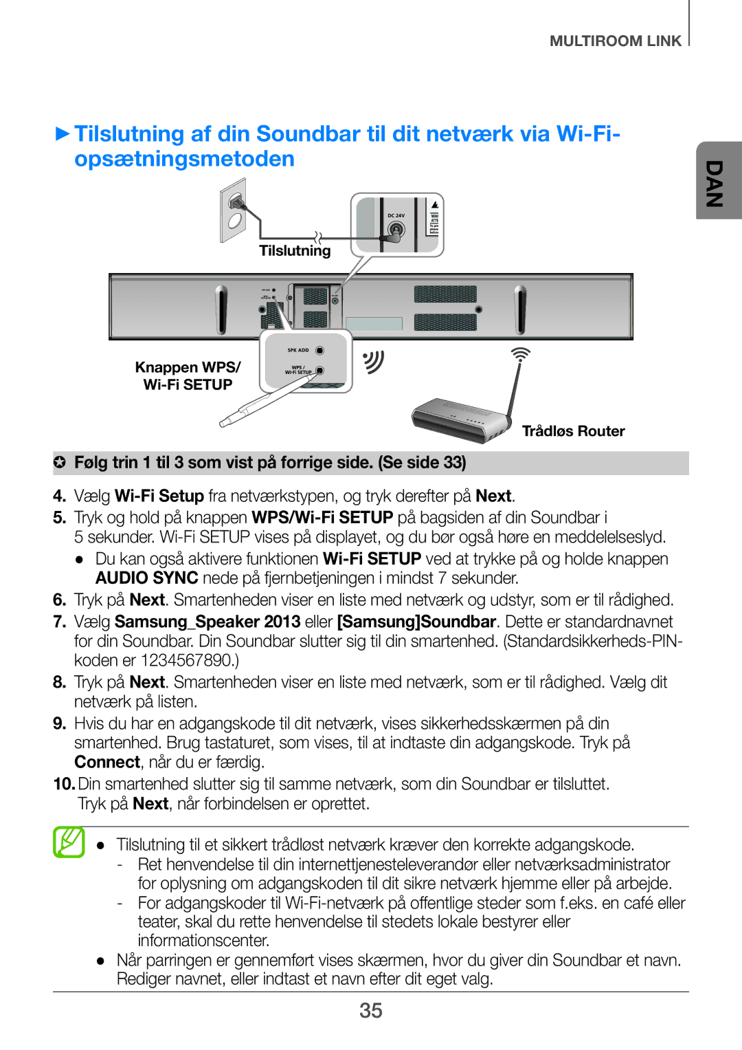 Samsung HW-H751/XE, HW-H750/XE, HW-F751/XE manual Audio Sync nede på fjernbetjeningen i mindst 7 sekunder 