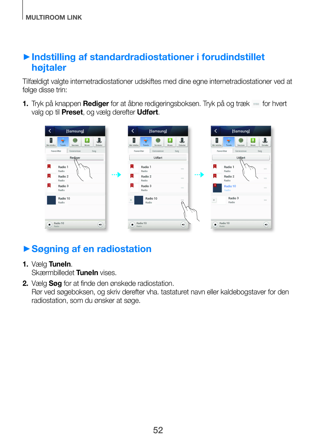 Samsung HW-F751/XE, HW-H750/XE, HW-H751/XE manual ++Søgning af en radiostation, Valg op til Preset, og vælg derefter Udført 