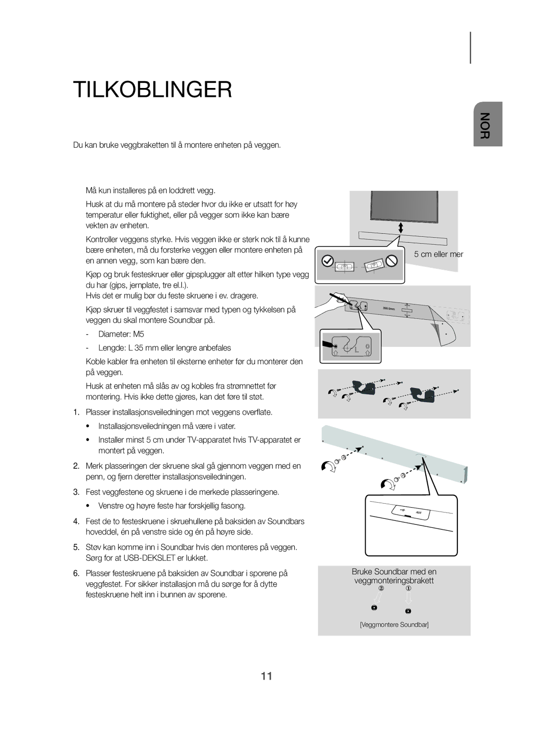 Samsung HW-F751/XE, HW-H750/XE, HW-H751/XE Tilkoblinger, Montere Veggfestet, + Forholdsregler ved montering, Cm eller mer 