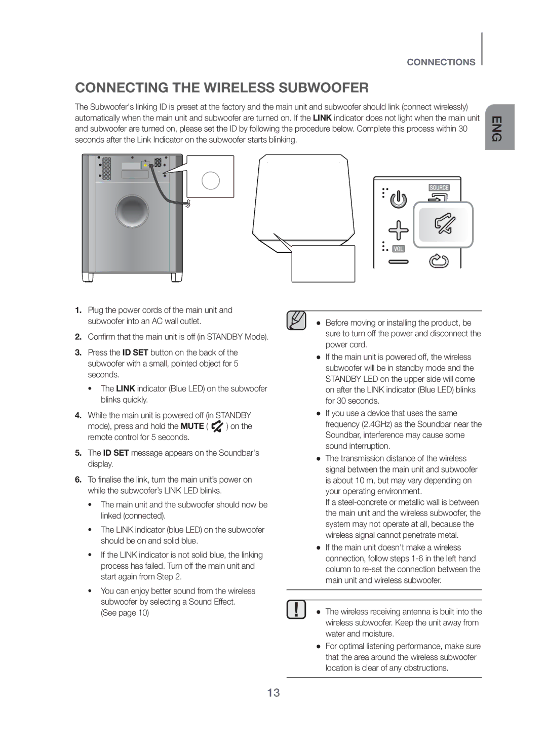 Samsung HW-F751/XE, HW-H750/XE, HW-H751/XE manual Connecting the Wireless Subwoofer 