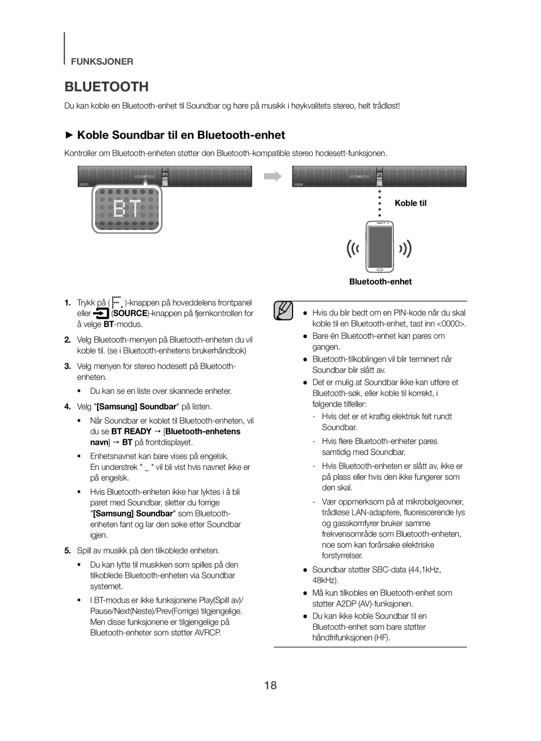 Samsung HW-H751/XE, HW-H750/XE, HW-F751/XE manual + Koble Soundbar til en Bluetooth-enhet, Koble til Bluetooth-enhet 