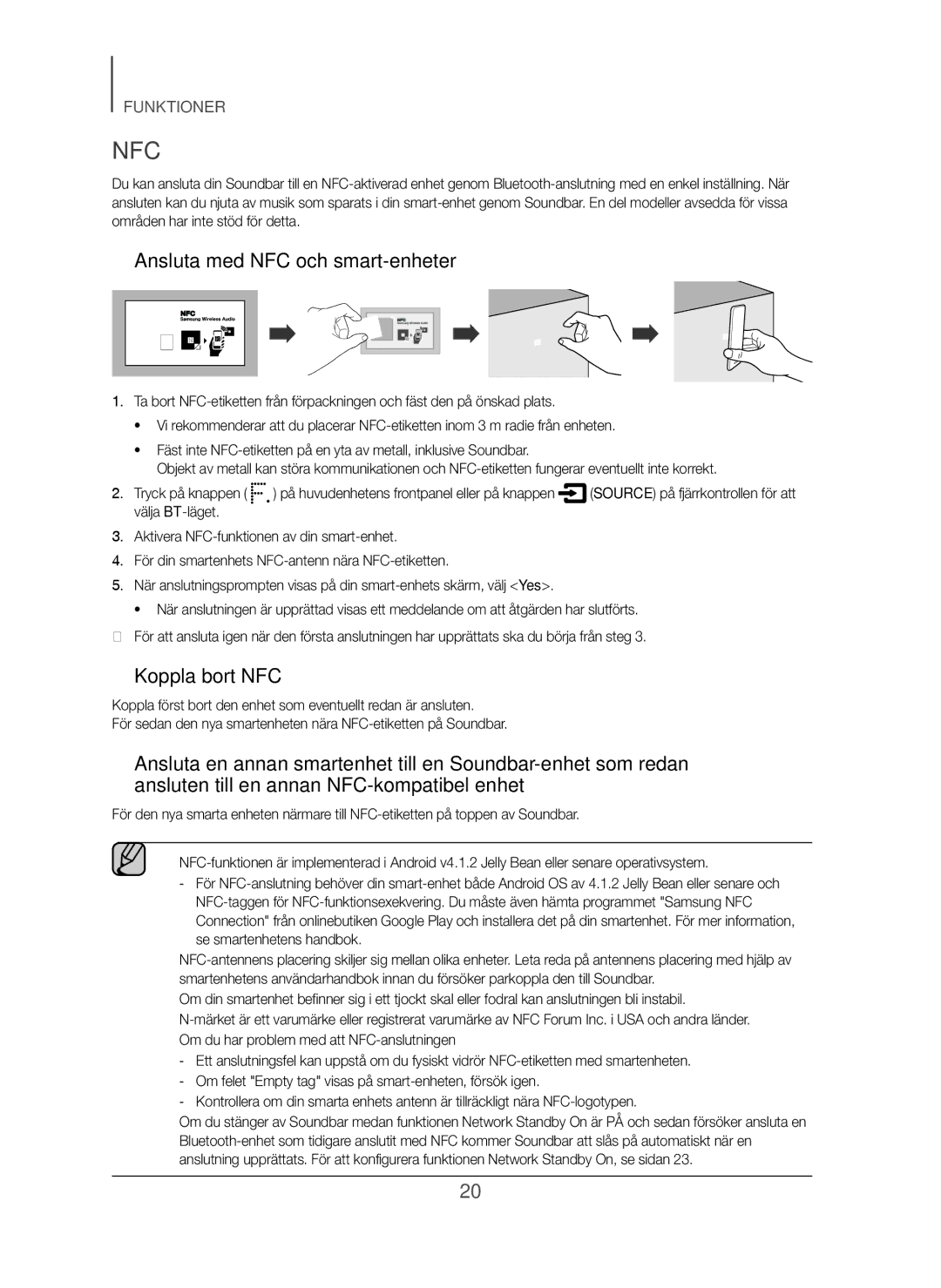 Samsung HW-F751/XE, HW-H750/XE, HW-H751/XE manual Nfc, + Ansluta med NFC och smart-enheter, + Koppla bort NFC 