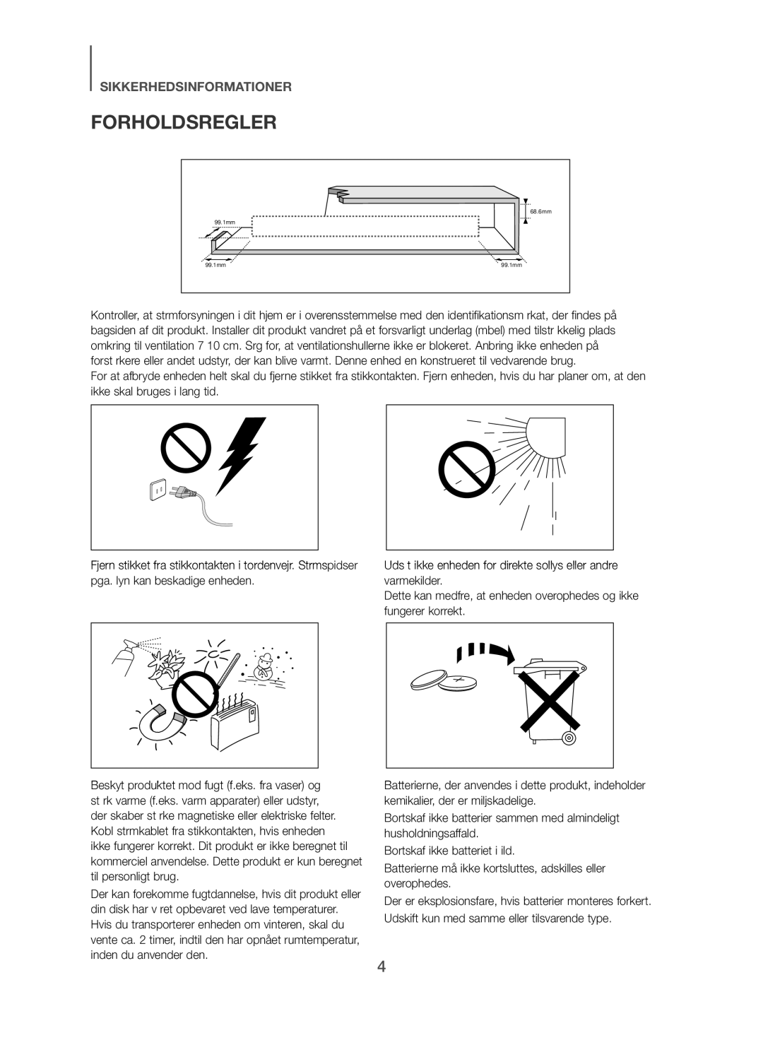 Samsung HW-H751/XE, HW-H750/XE, HW-F751/XE manual Forholdsregler 