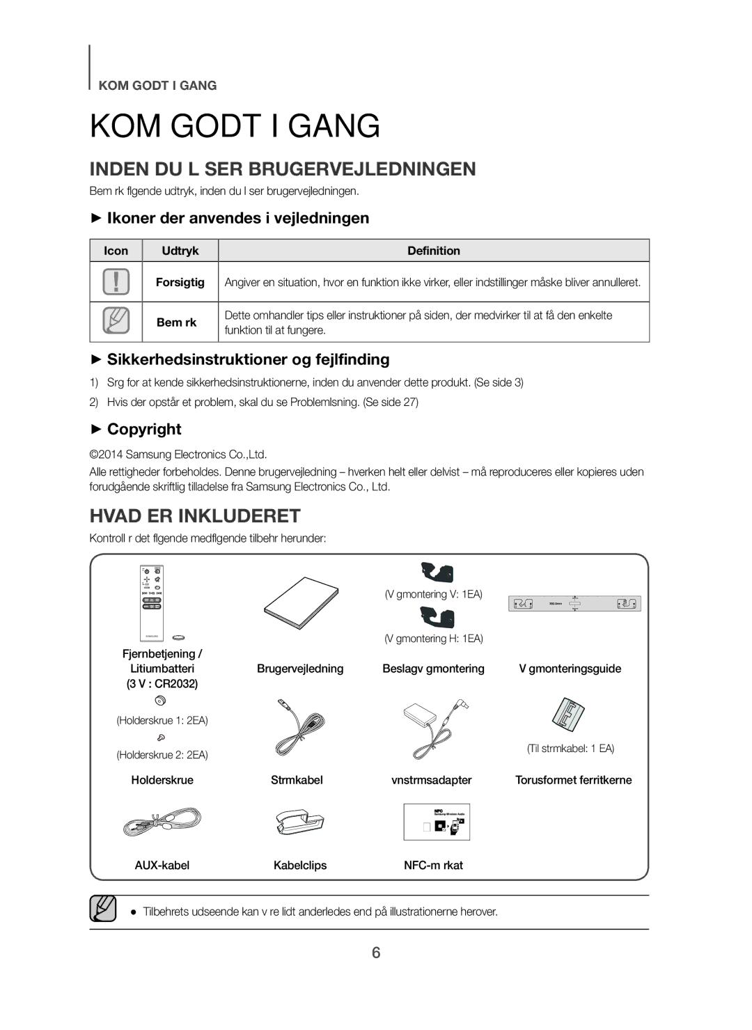 Samsung HW-F751/XE, HW-H750/XE, HW-H751/XE manual KOM Godt I Gang, Inden DU Læser Brugervejledningen, Hvad ER Inkluderet 