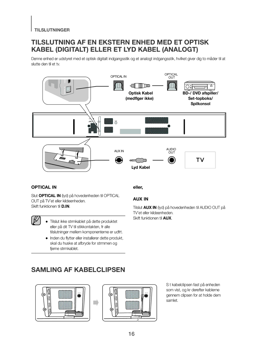 Samsung HW-H751/XE, HW-H750/XE, HW-F751/XE manual Samling AF Kabelclipsen, Lyd Kabel 