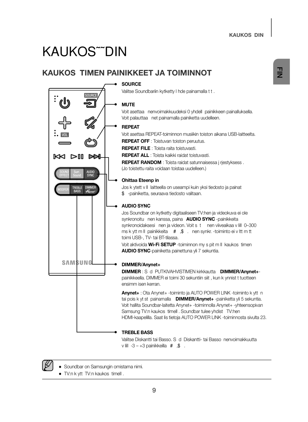 Samsung HW-H750/XE, HW-F751/XE, HW-H751/XE manual Kaukosäädin, Kaukosäätimen Painikkeet JA Toiminnot, Ohittaa Eteenpäin 