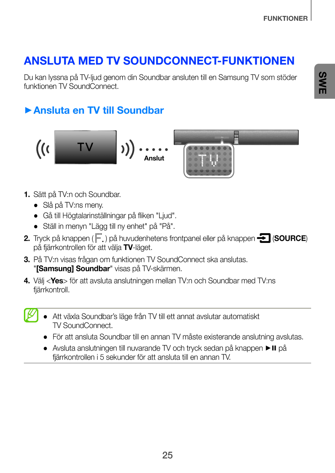 Samsung HW-F751/XE, HW-H750/XE, HW-H751/XE manual Ansluta med TV SoundConnect-funktionen, ++Ansluta en TV till Soundbar 