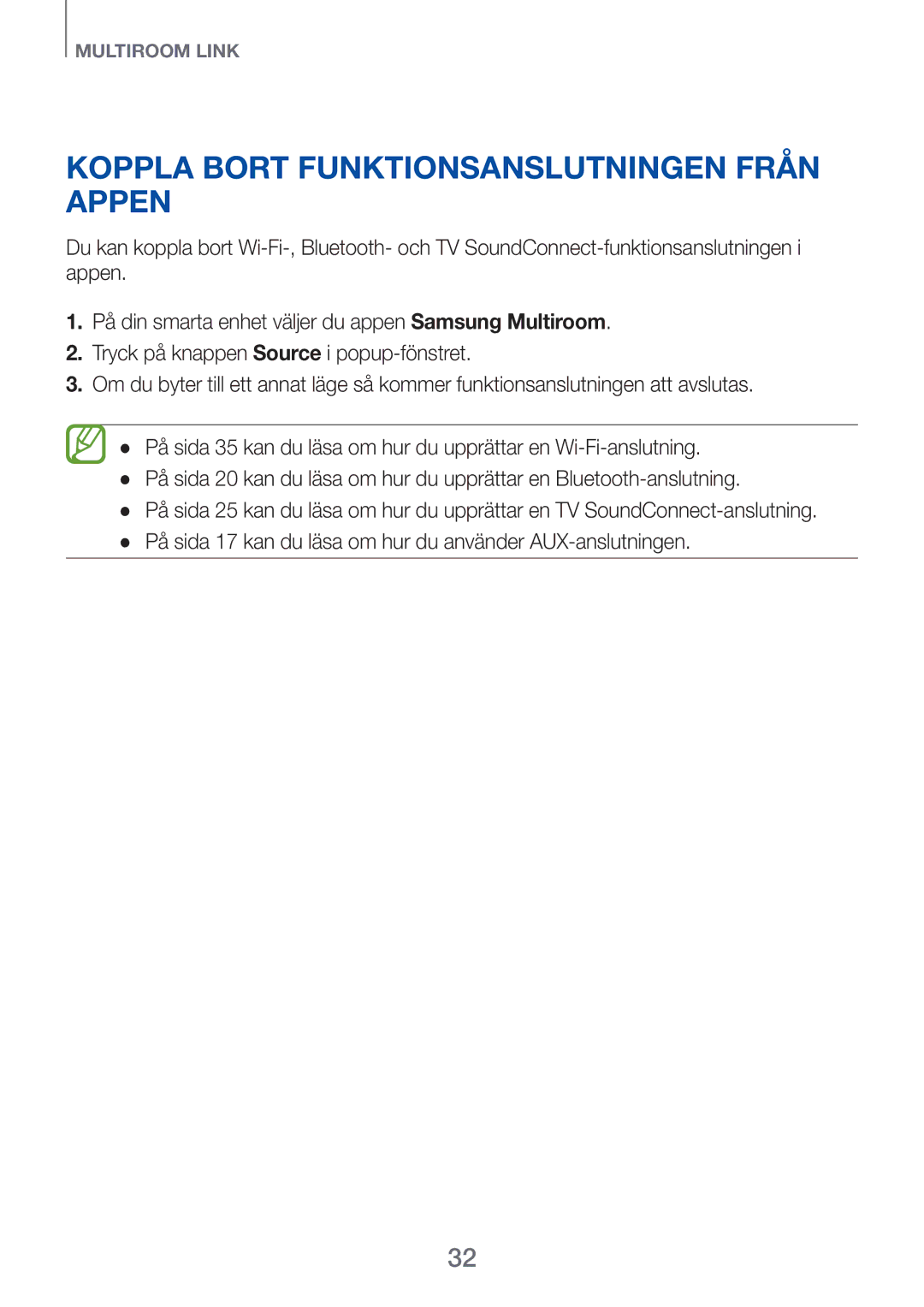 Samsung HW-H751/XE, HW-H750/XE, HW-F751/XE manual Koppla bort funktionsanslutningen från appen 