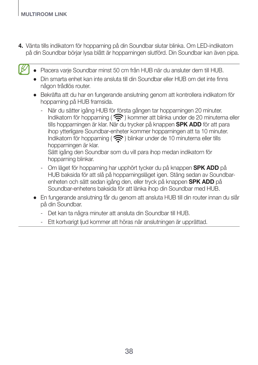 Samsung HW-H751/XE, HW-H750/XE, HW-F751/XE manual Någon trådlös router, Hopparning på HUB framsida, Indikatorn för hopparning 