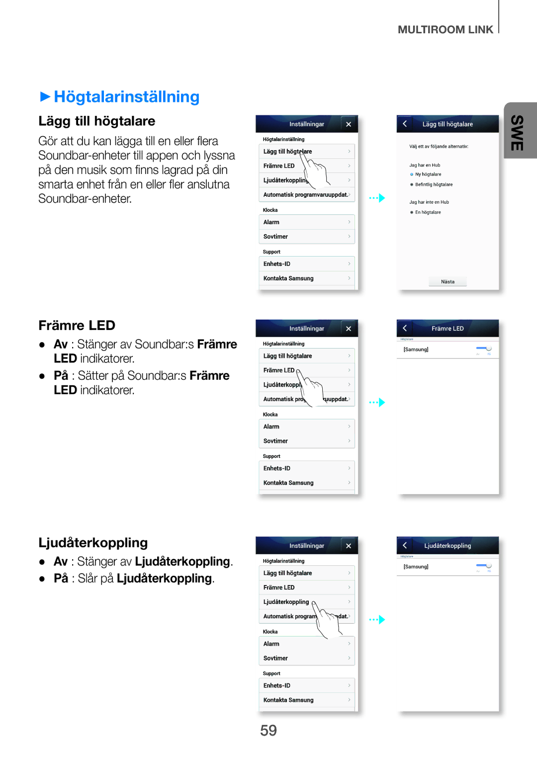 Samsung HW-H751/XE, HW-H750/XE manual ++Högtalarinställning, Av Stänger av Ljudåterkoppling På Slår på Ljudåterkoppling 