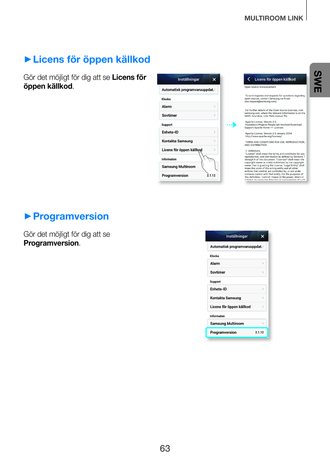 Samsung HW-H750/XE ++Licens för öppen källkod, ++Programversion, Gör det möjligt för dig att se Licens för öppen källkod 