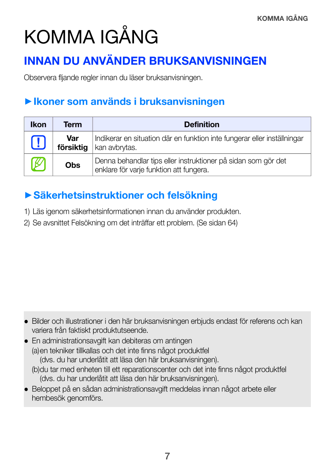 Samsung HW-F751/XE, HW-H750/XE Komma igång, Innan du använder bruksanvisningen, ++Ikoner som används i bruksanvisningen 