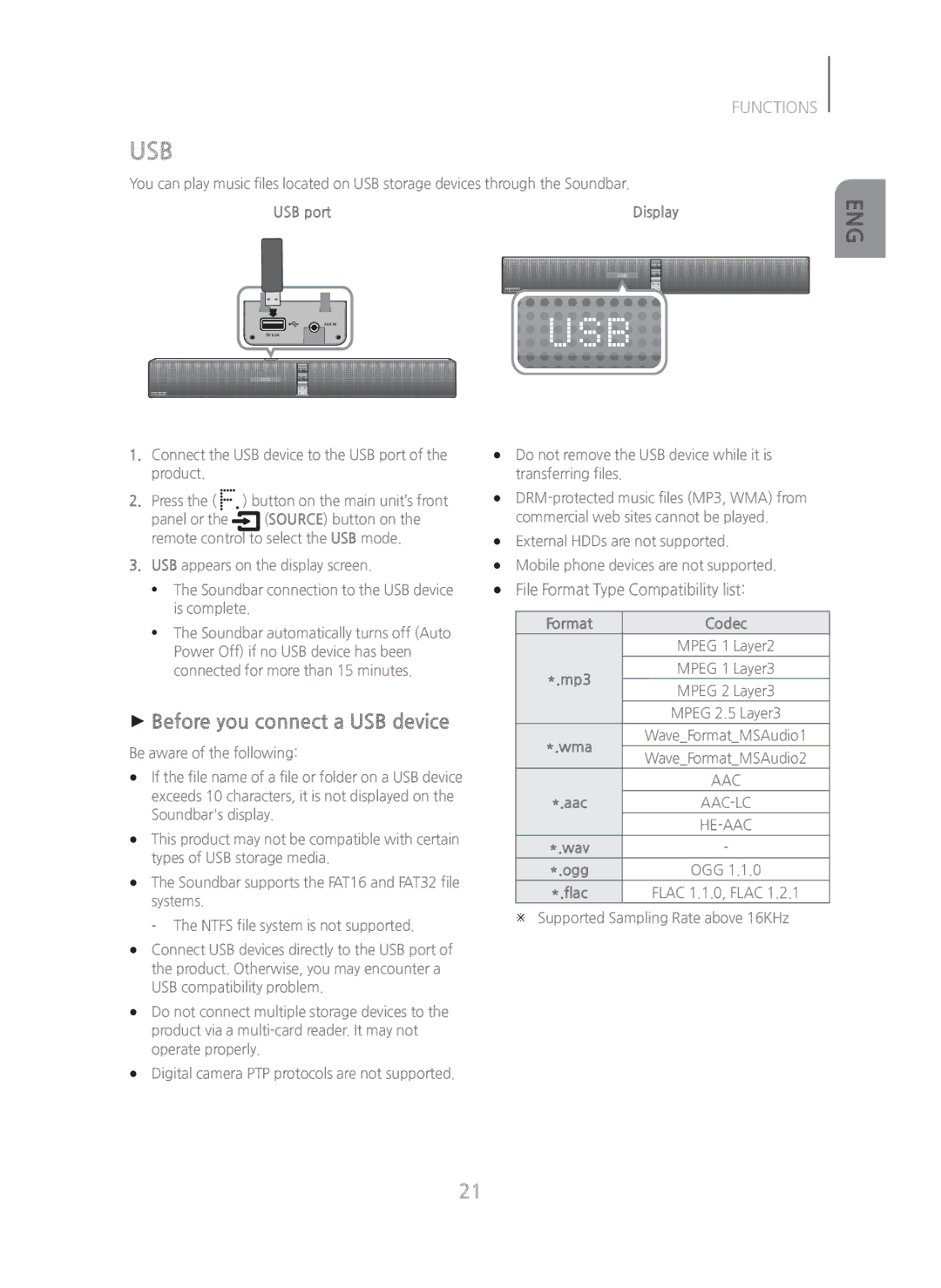 Samsung HW-H750/ZA manual Usb, + Before you connect a USB device 