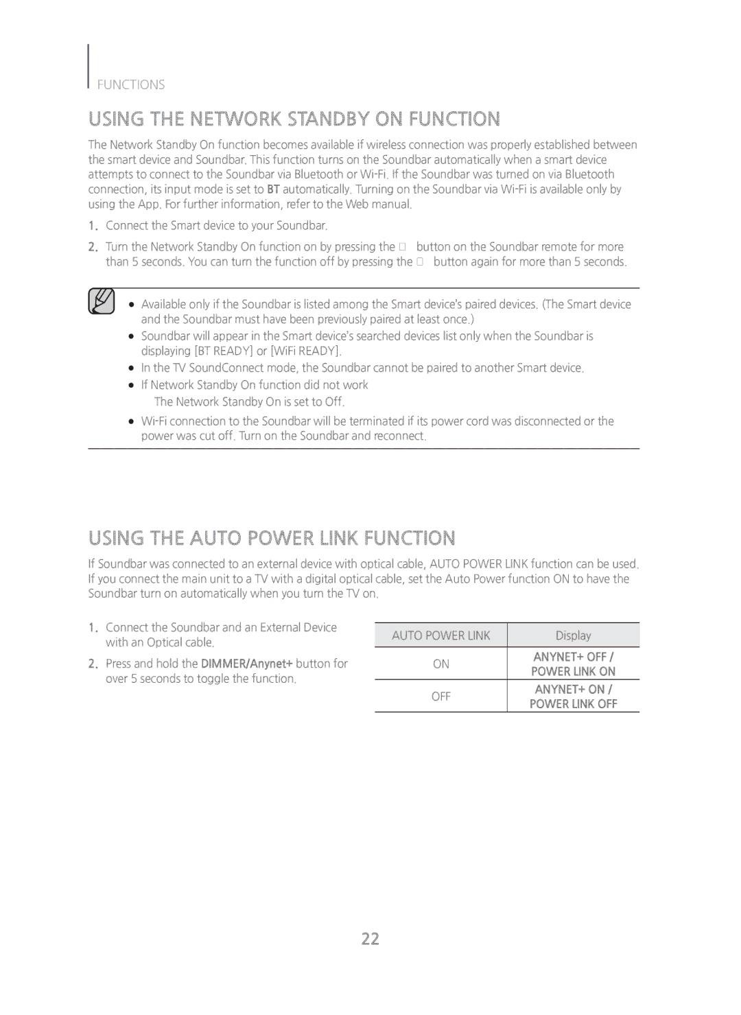 Samsung HW-H750/ZA manual Using the Network Standby on Function, Using the Auto Power Link Function, Display 