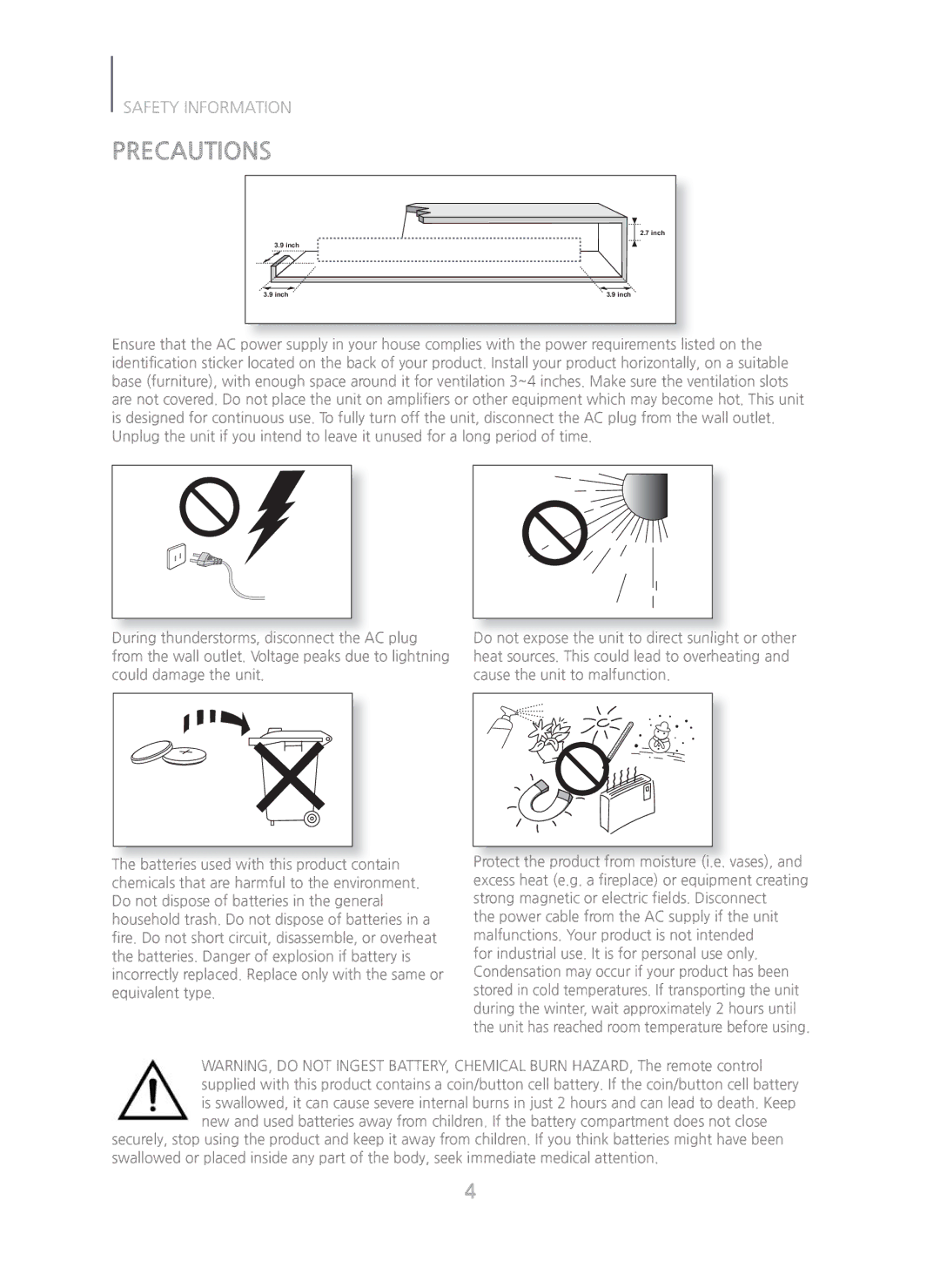 Samsung HW-H750/ZA manual Precautions 