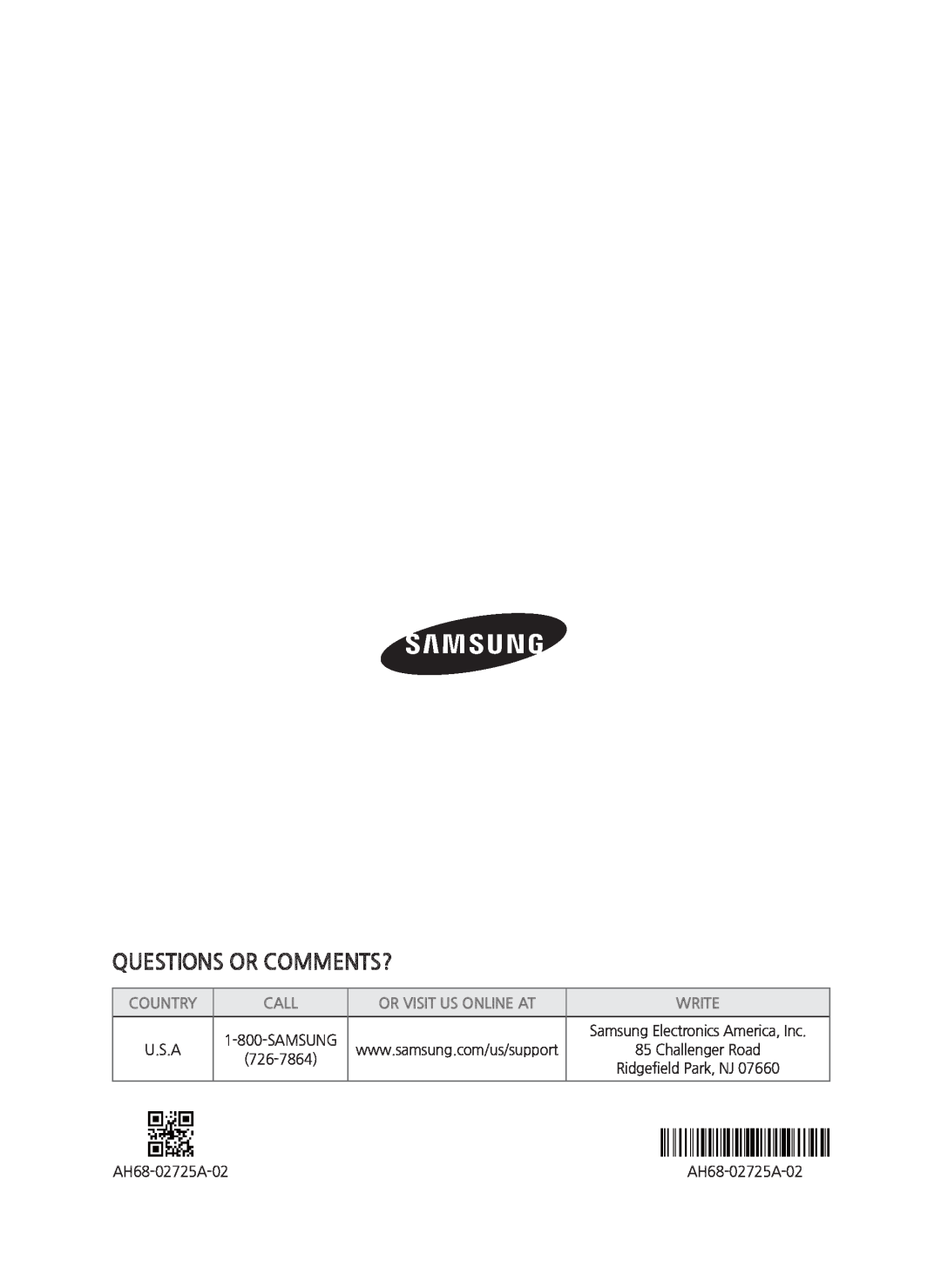 Samsung HW-H750/ZA manual Questions Or Comments?, Country, Call, Or Visit Us Online At, Write 