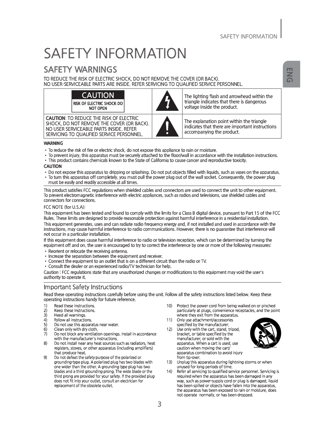 Samsung HW-H750/ZA manual Safety Information, Safety Warnings, Important Safety Instructions 