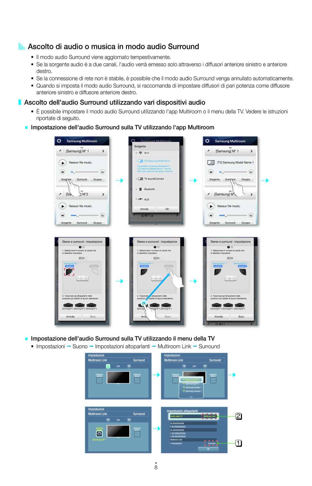 Samsung HW-H750/ZF, HT-H7500WM/ZF manual AA Ascolto di audio o musica in modo audio Surround, MultiroomWi-Fi Audio 