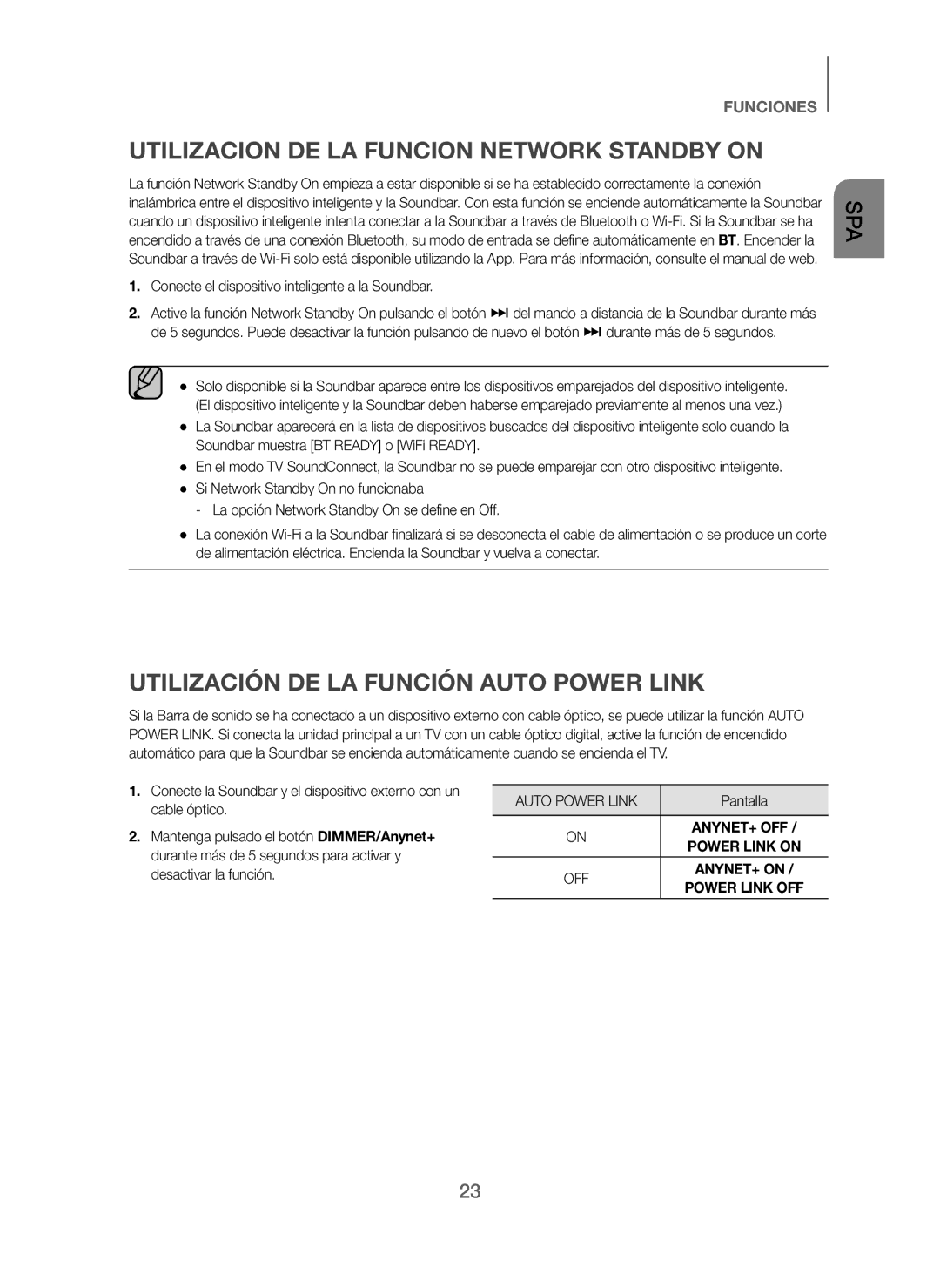 Samsung HW-H750/ZF, HW-F751/ZF Utilizacion DE LA Funcion Network Standby on, Utilización DE LA Función Auto Power Link 