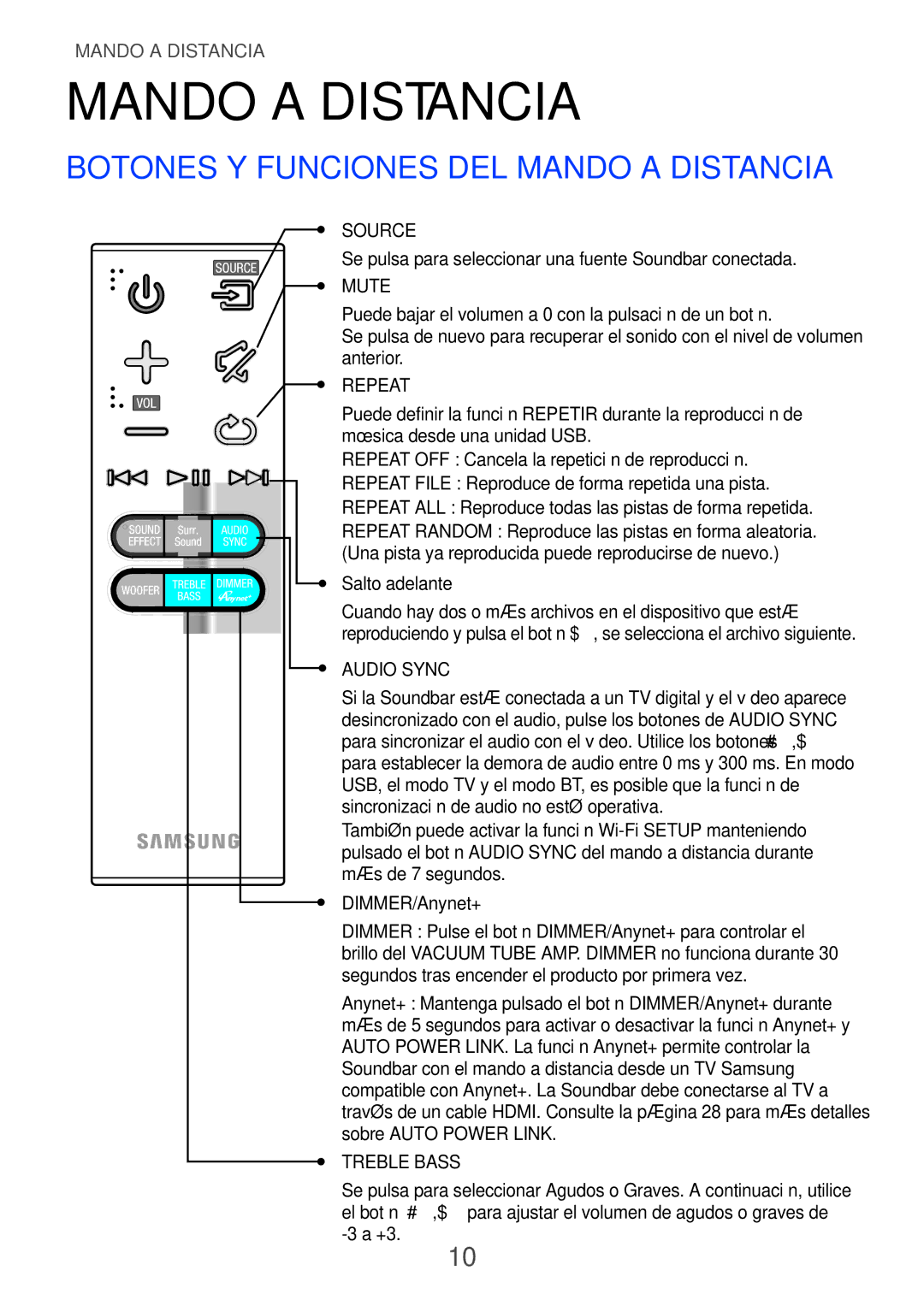 Samsung HW-F751/ZF, HW-H750/ZF, HW-H751/ZF manual Mando a distancia, Botones y funciones del mando a distancia 