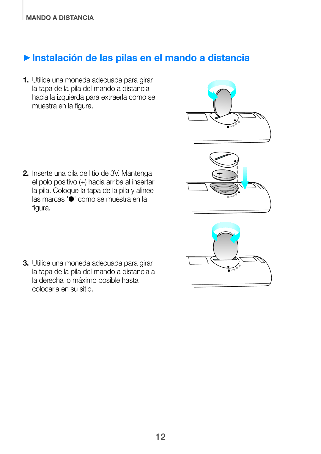 Samsung HW-H750/ZF, HW-F751/ZF, HW-H751/ZF manual ++Instalación de las pilas en el mando a distancia 