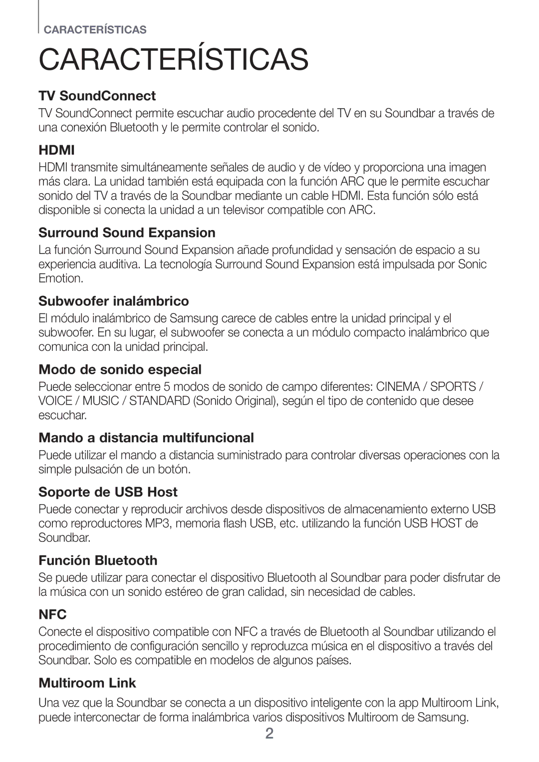 Samsung HW-H751/ZF, HW-H750/ZF, HW-F751/ZF manual Características, TV SoundConnect 