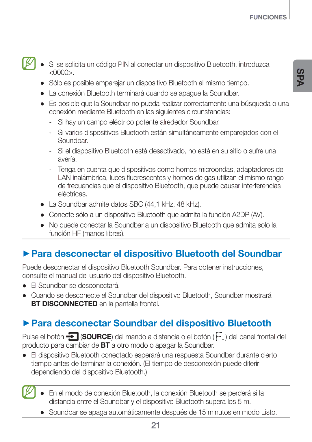 Samsung HW-H750/ZF, HW-F751/ZF, HW-H751/ZF manual ++Para desconectar el dispositivo Bluetooth del Soundbar 