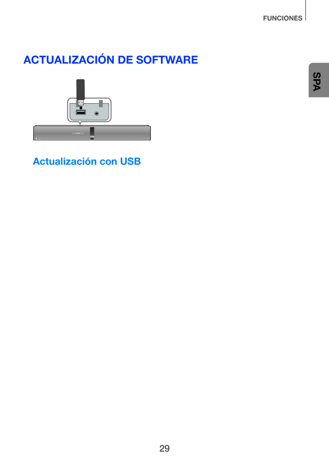 Samsung HW-H751/ZF Actualización de software, ++Actualización con USB, Soundbar se apaga y se enciende automáticamente 