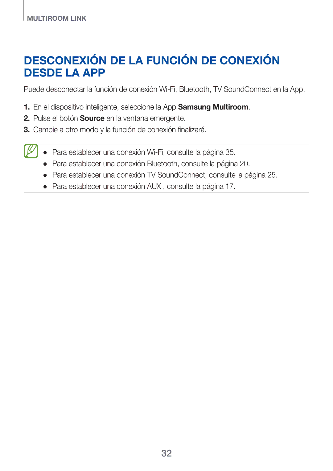 Samsung HW-H751/ZF, HW-H750/ZF, HW-F751/ZF manual Desconexión de la función de conexión desde la app 