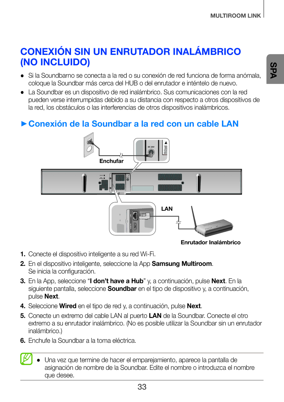 Samsung HW-H750/ZF Conexión sin un enrutador inalámbrico no incluido, ++Conexión de la Soundbar a la red con un cable LAN 