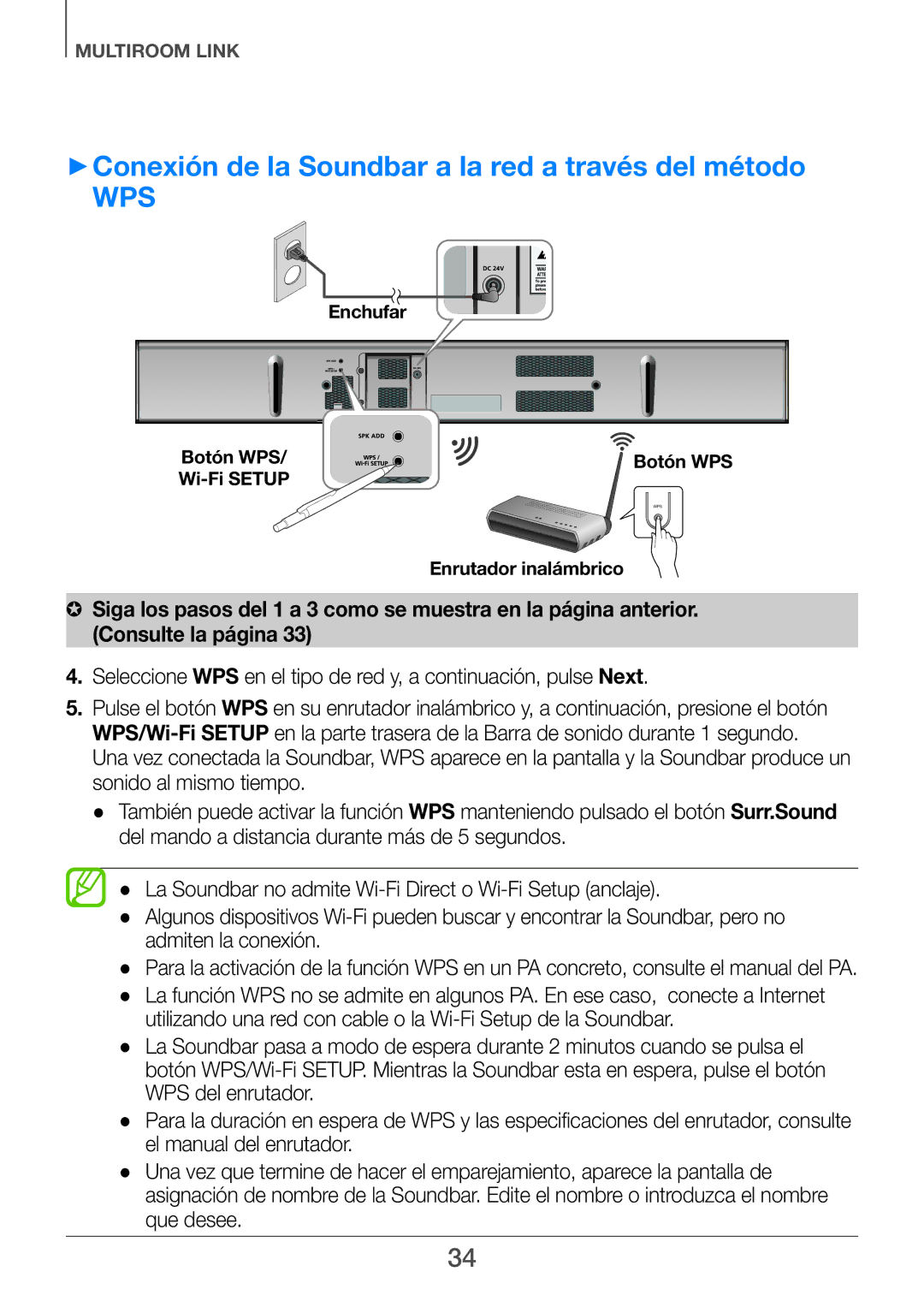 Samsung HW-F751/ZF, HW-H750/ZF, HW-H751/ZF manual ++Conexión de la Soundbar a la red a través del método, Wps 