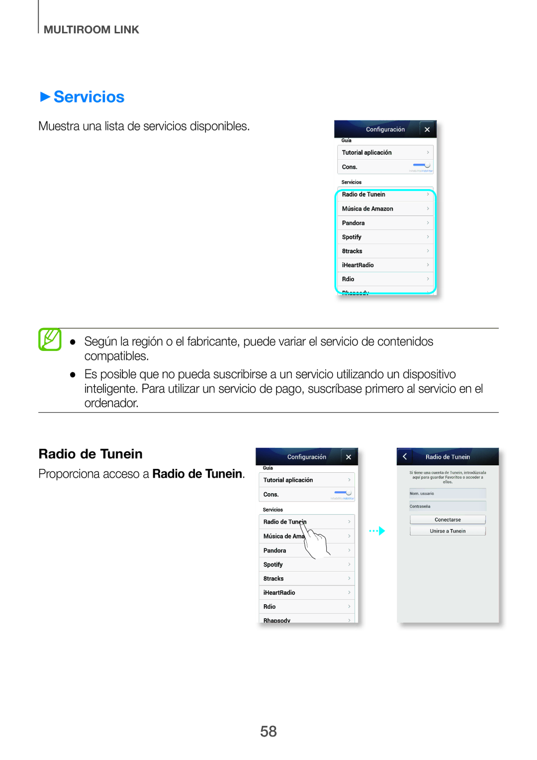 Samsung HW-F751/ZF, HW-H750/ZF, HW-H751/ZF manual ++Servicios, Proporciona acceso a Radio de Tunein 