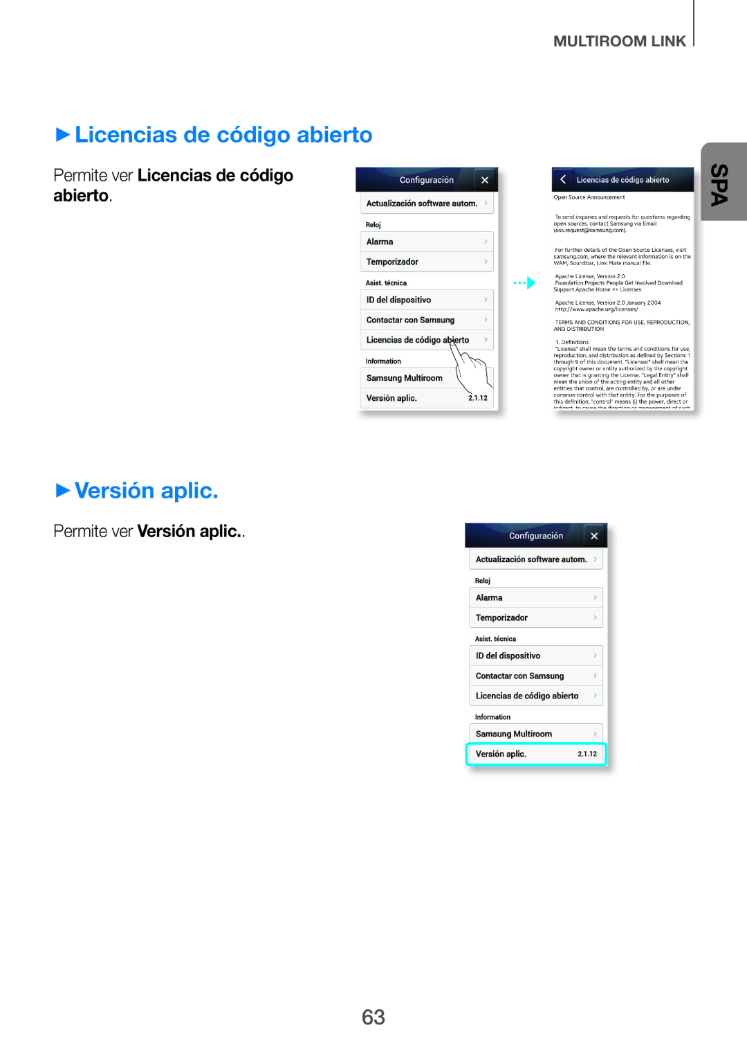 Samsung HW-H750/ZF, HW-F751/ZF ++Licencias de código abierto, ++Versión aplic, Permite ver Licencias de código abierto 