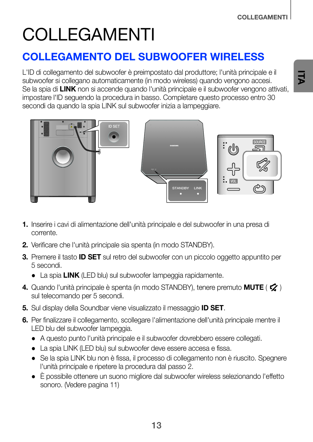 Samsung HW-F751/ZF, HW-H750/ZF manual Collegamenti, Collegamento del subwoofer wireless 