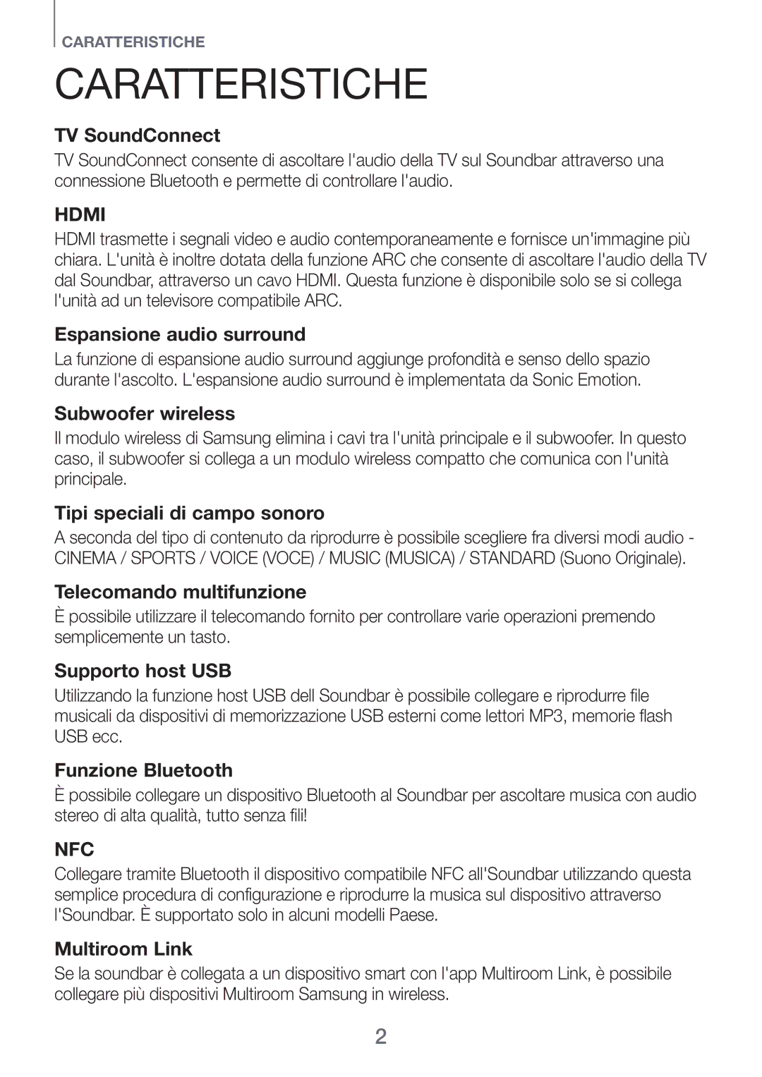 Samsung HW-H750/ZF, HW-F751/ZF manual Caratteristiche, TV SoundConnect 