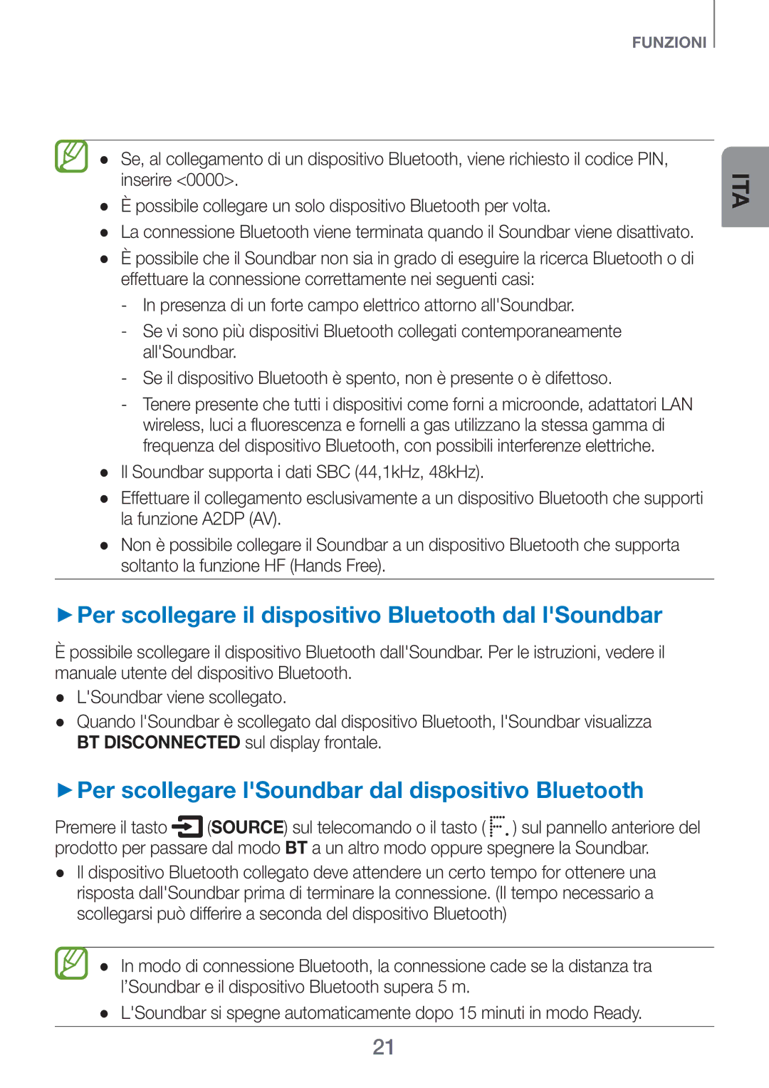 Samsung HW-F751/ZF, HW-H750/ZF manual ++Per scollegare il dispositivo Bluetooth dal lSoundbar 