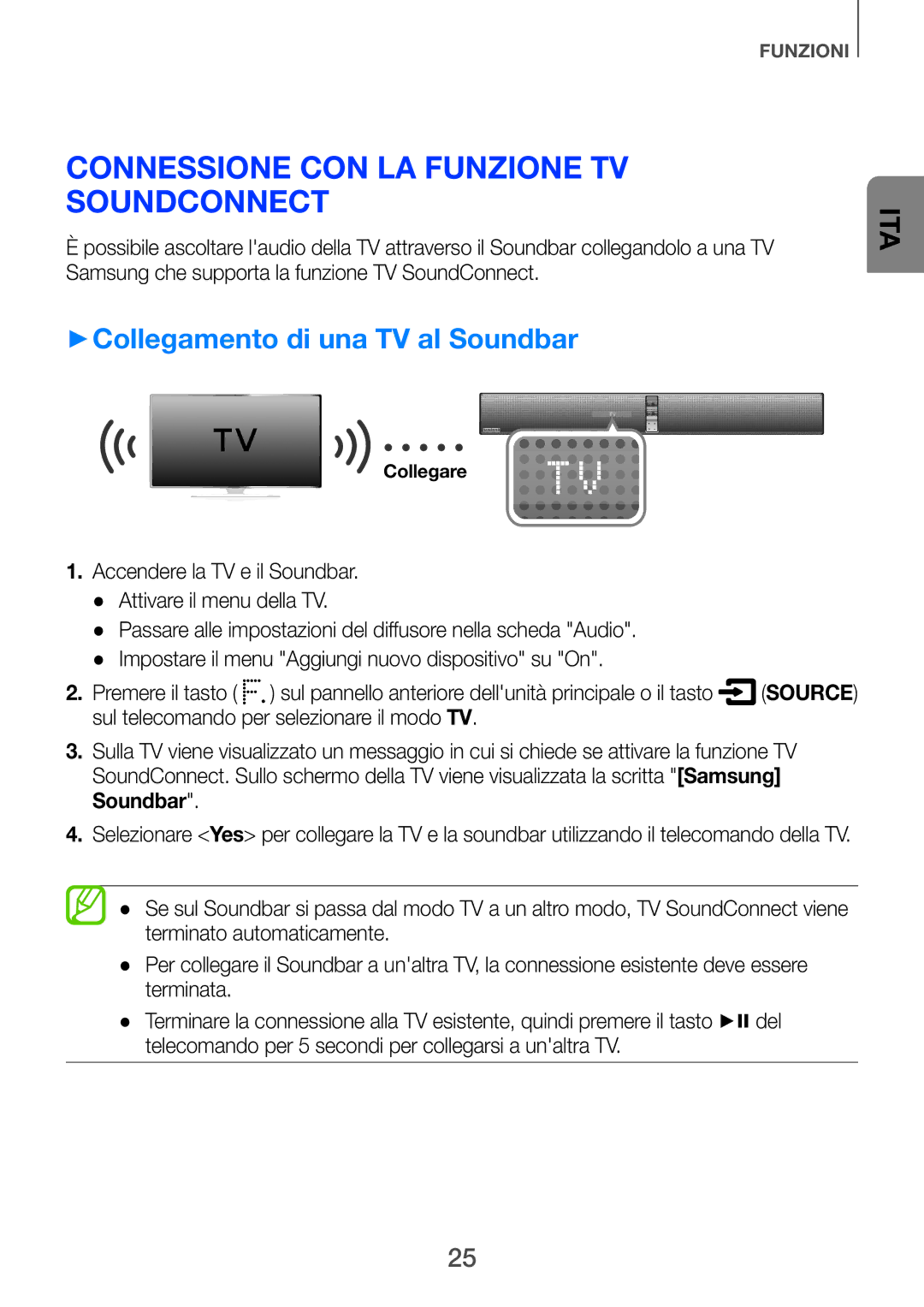 Samsung HW-F751/ZF, HW-H750/ZF manual Connessione con la funzione TV SoundConnect, ++Collegamento di una TV al Soundbar 