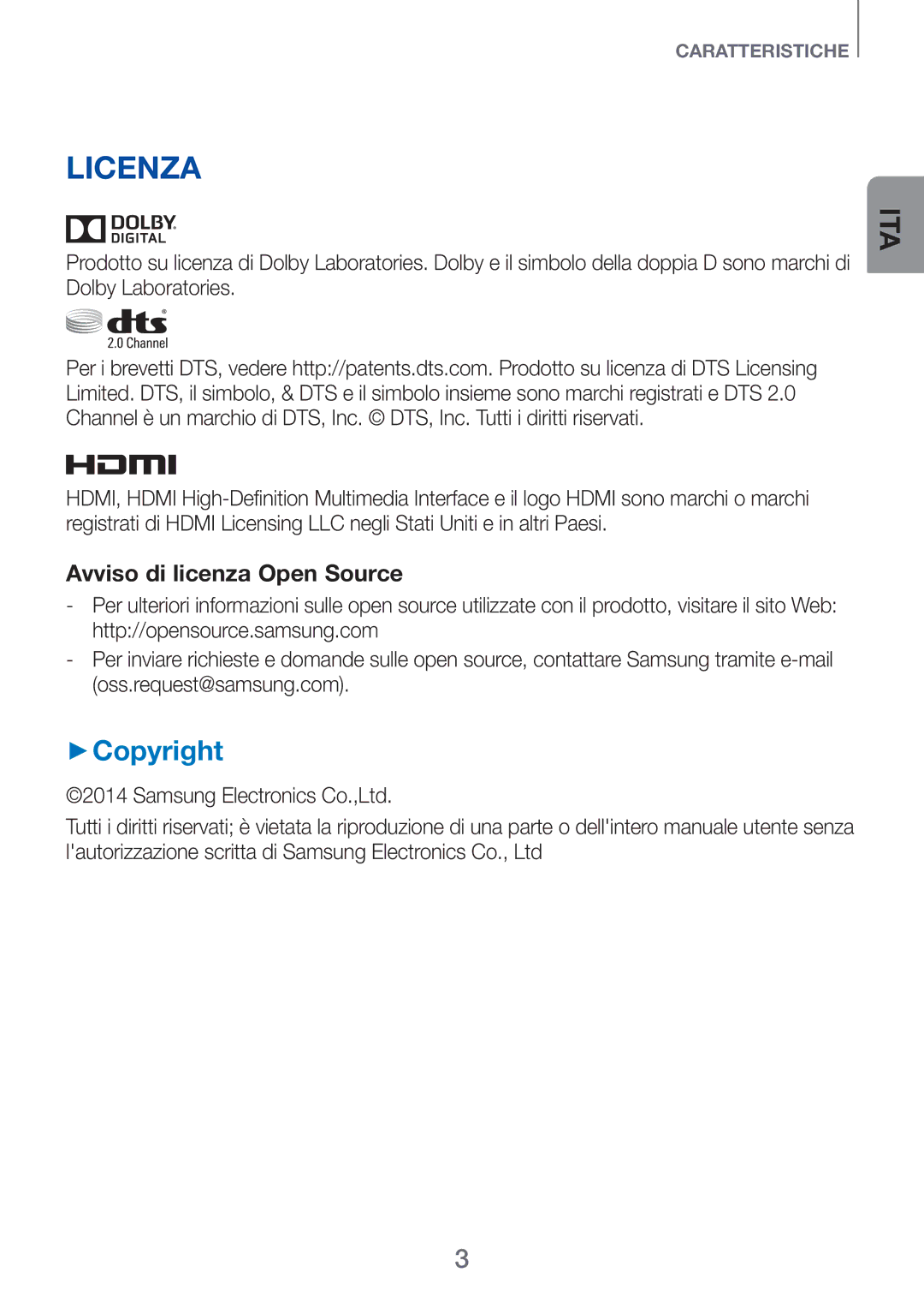 Samsung HW-F751/ZF, HW-H750/ZF manual Licenza, ++Copyright 