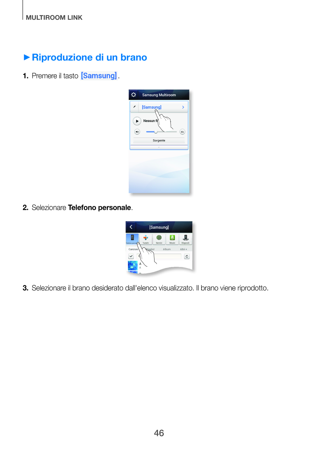 Samsung HW-H750/ZF, HW-F751/ZF manual ++Riproduzione di un brano, Selezionare Telefono personale 