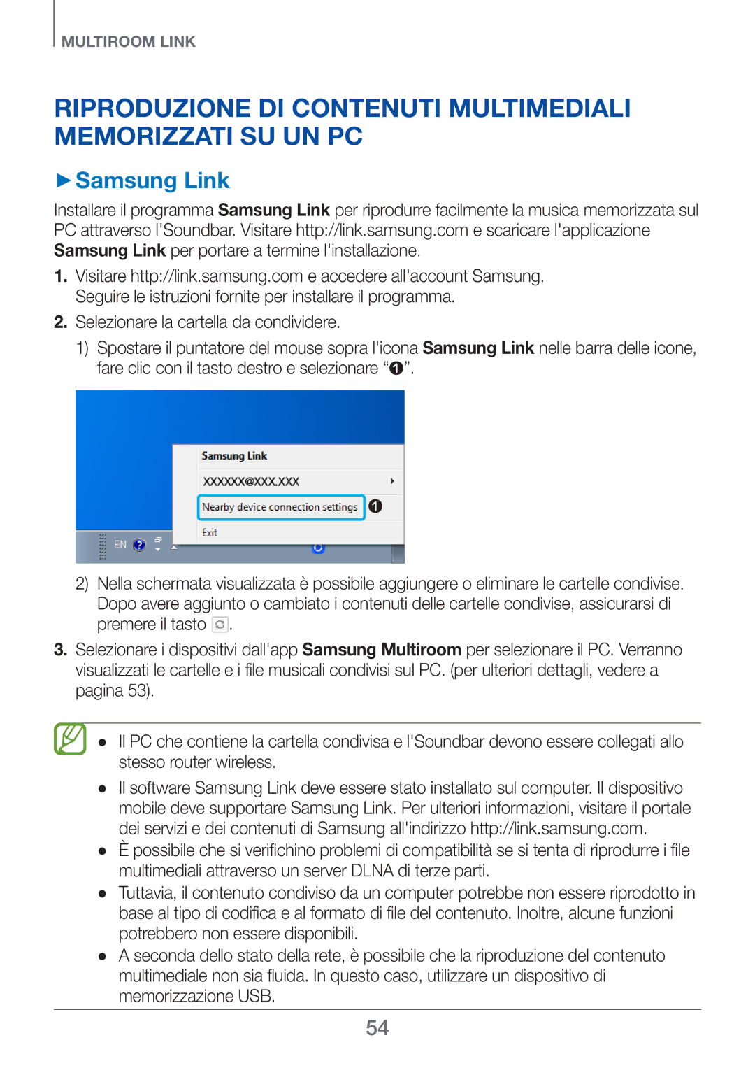 Samsung HW-H750/ZF, HW-F751/ZF manual Riproduzione di contenuti multimediali memorizzati su un PC, ++Samsung Link 