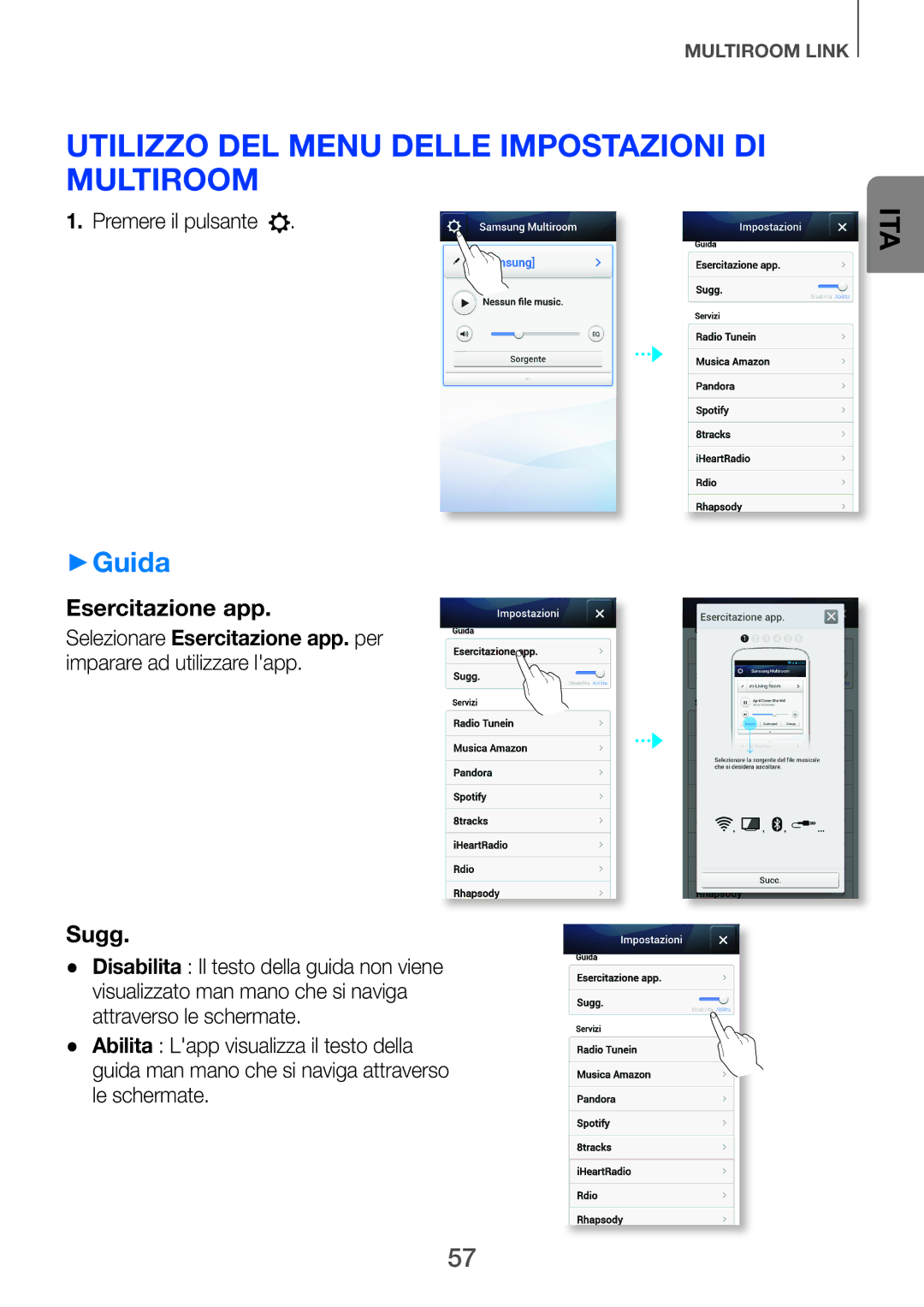 Samsung HW-F751/ZF, HW-H750/ZF manual Utilizzo del menu delle impostazioni di Multiroom, ++Guida, Premere il pulsante 