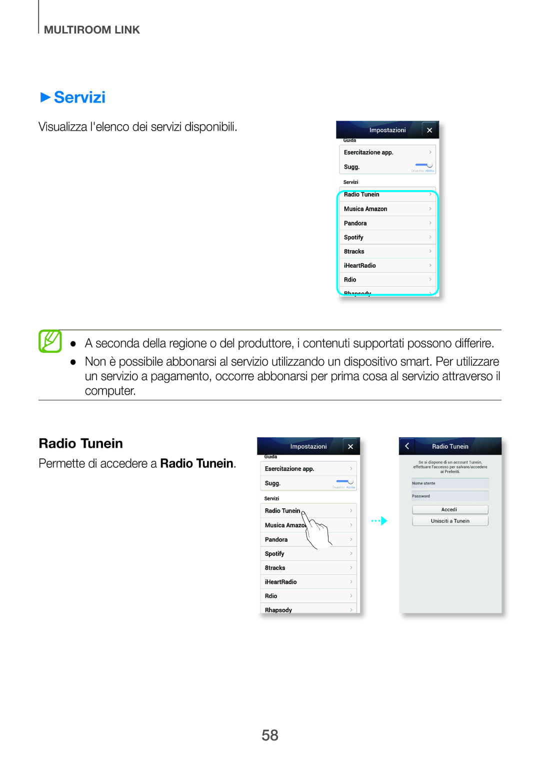 Samsung HW-H750/ZF, HW-F751/ZF ++Servizi, Visualizza lelenco dei servizi disponibili, Permette di accedere a Radio Tunein 