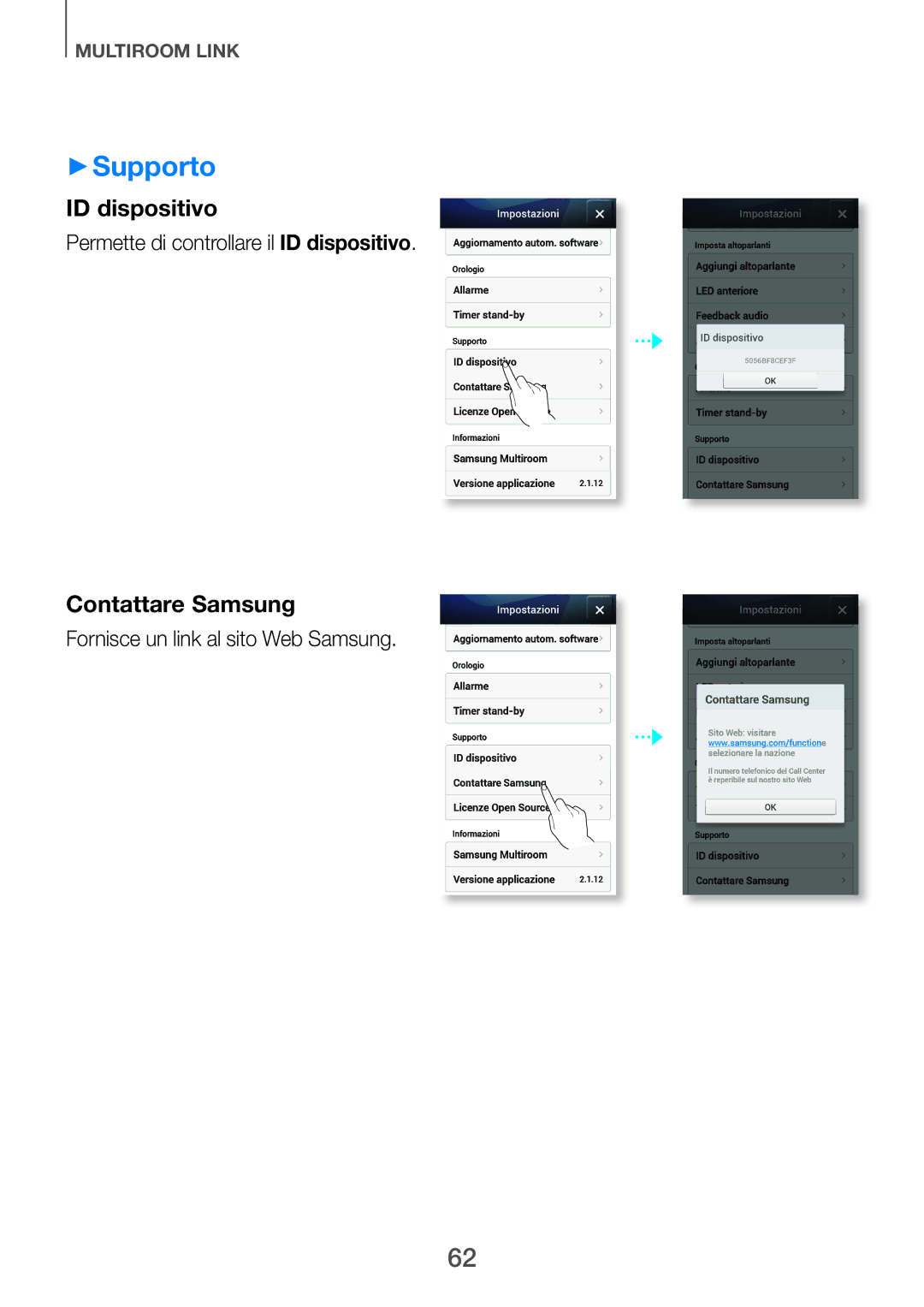 Samsung HW-H750/ZF, HW-F751/ZF ++Supporto, Permette di controllare il ID dispositivo, Fornisce un link al sito Web Samsung 