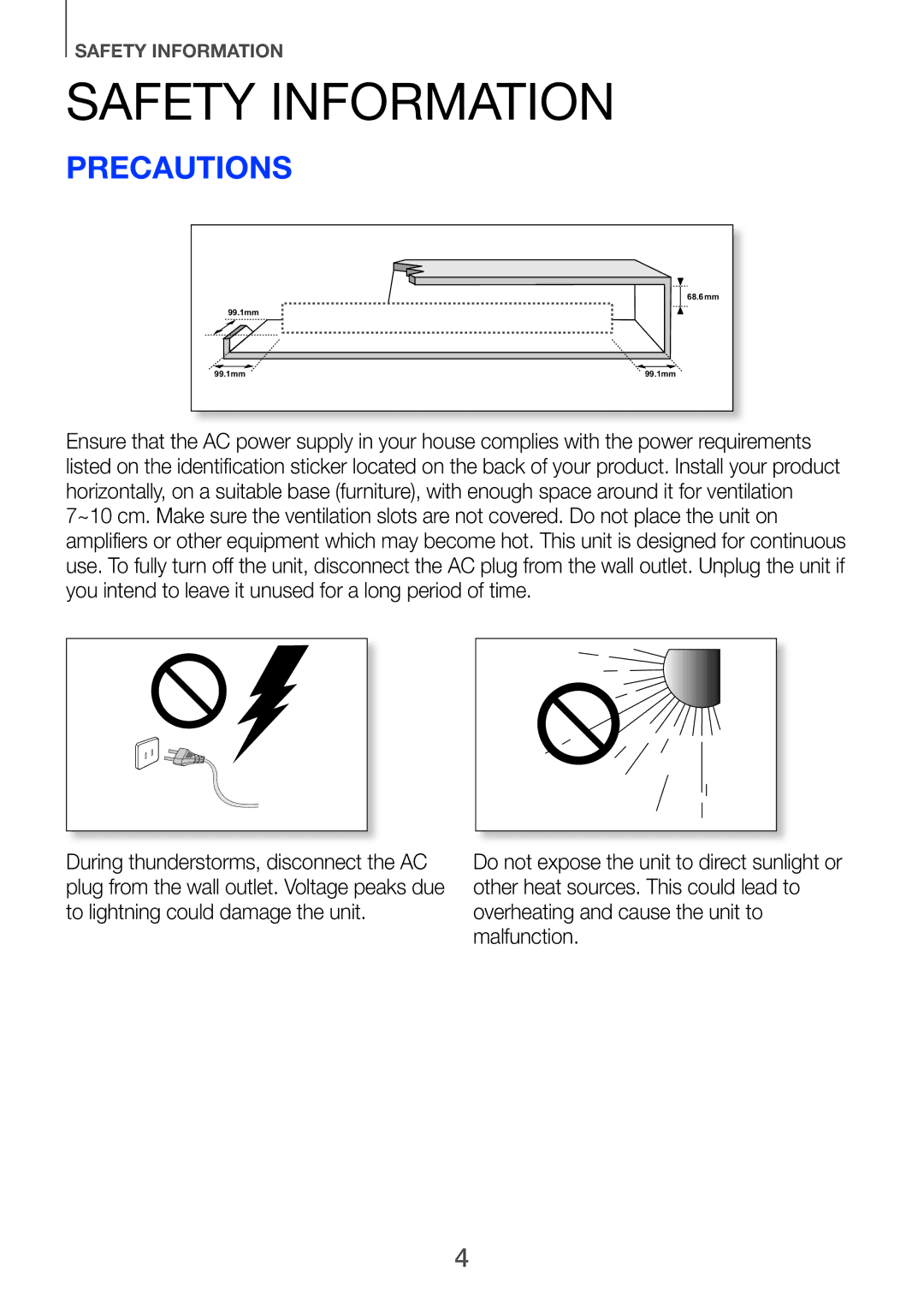 Samsung HW-F751/EN, HW-H751/EN, HW-F751/XN, HW-H750/EN, HW-F751/TK, HW-H750/ZF, HW-F751/ZF manual Safety information, Precautions 