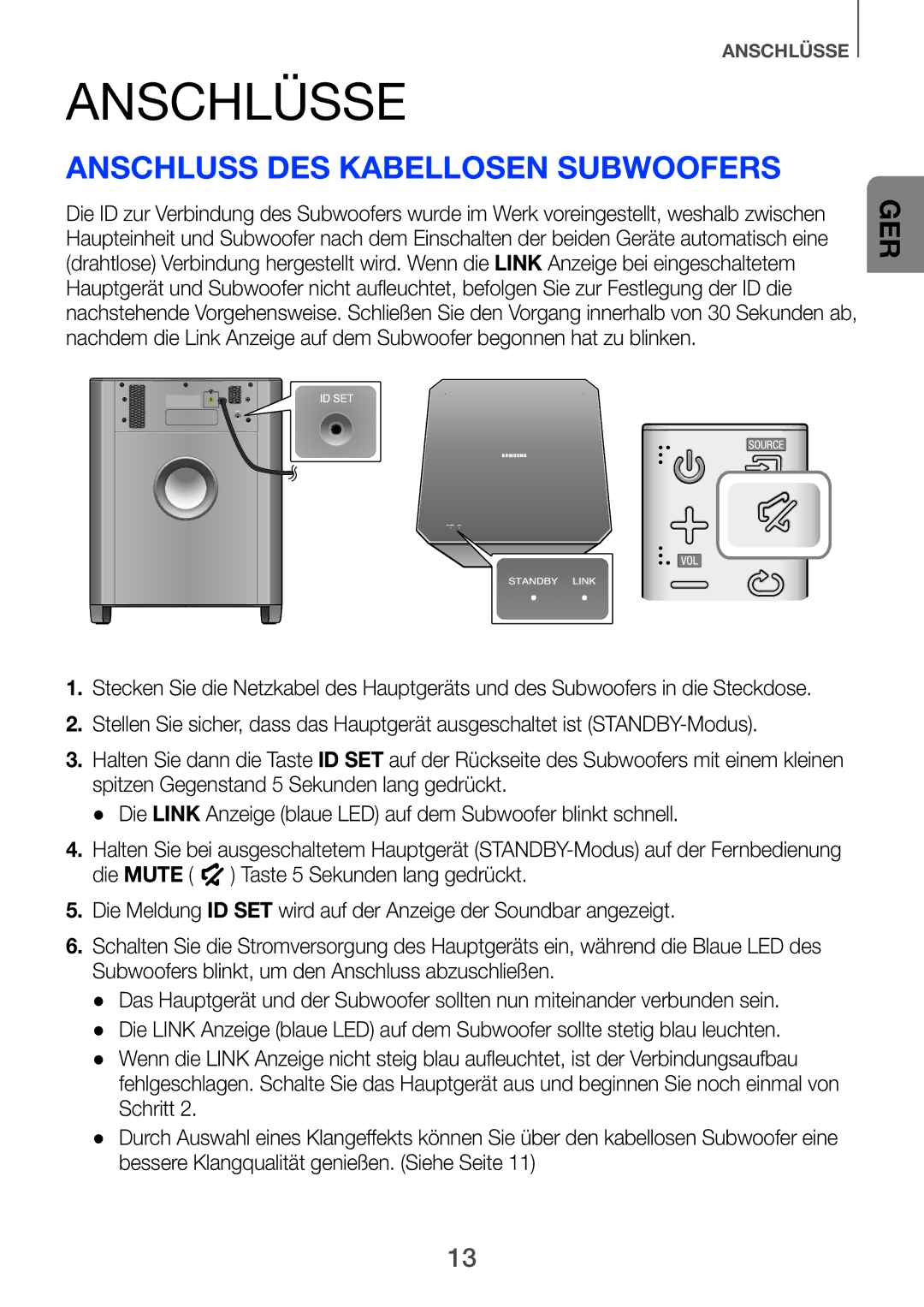 Samsung HW-F751/XN, HW-H751/EN, HW-H750/EN, HW-F751/TK, HW-F751/EN, HW-H750/ZF Anschlüsse, Anschluss des kabellosen Subwoofers 