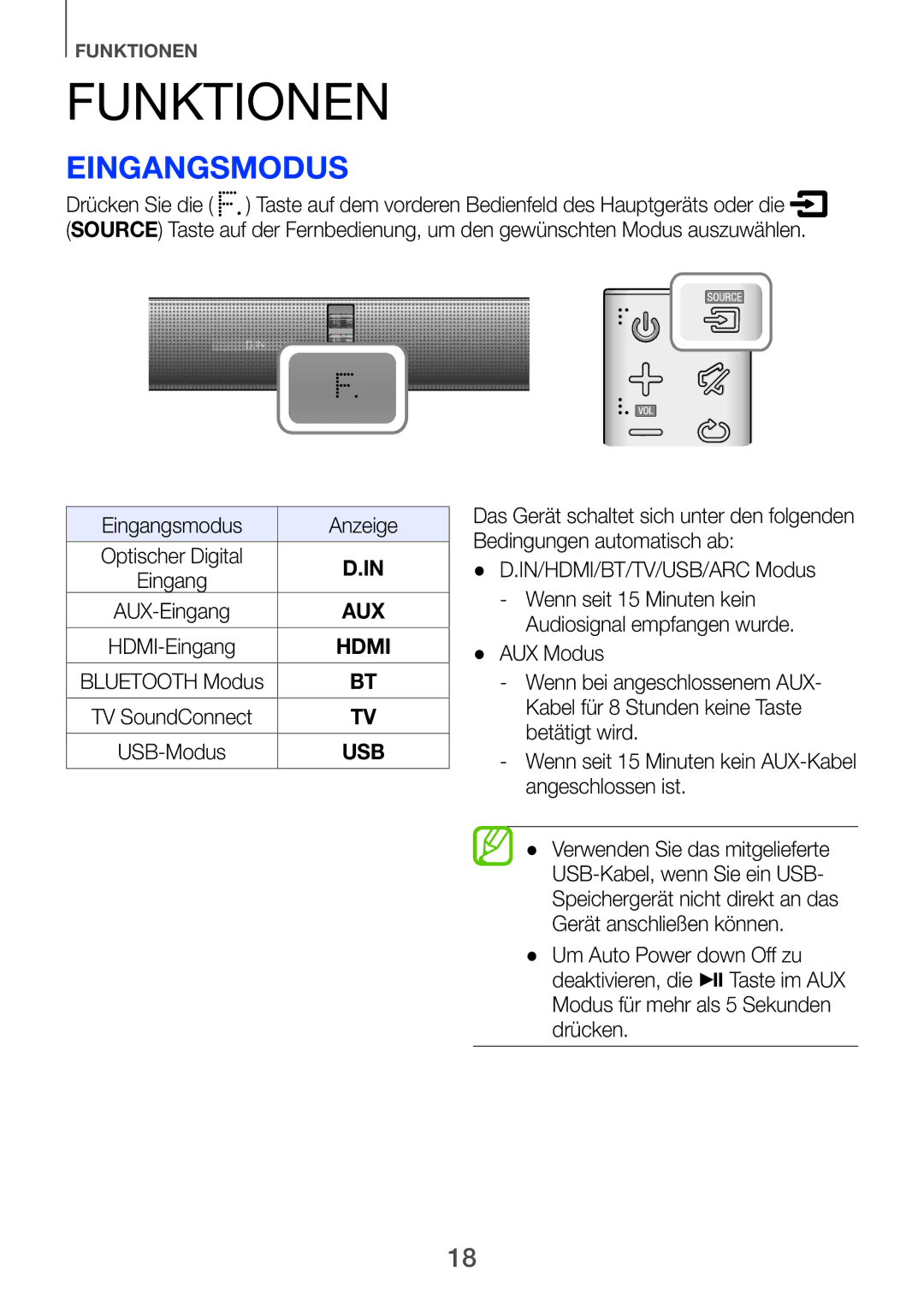 Samsung HW-H751/EN, HW-F751/XN, HW-H750/EN, HW-F751/TK, HW-F751/EN, HW-H750/ZF manual Funktionen, Eingangsmodus 