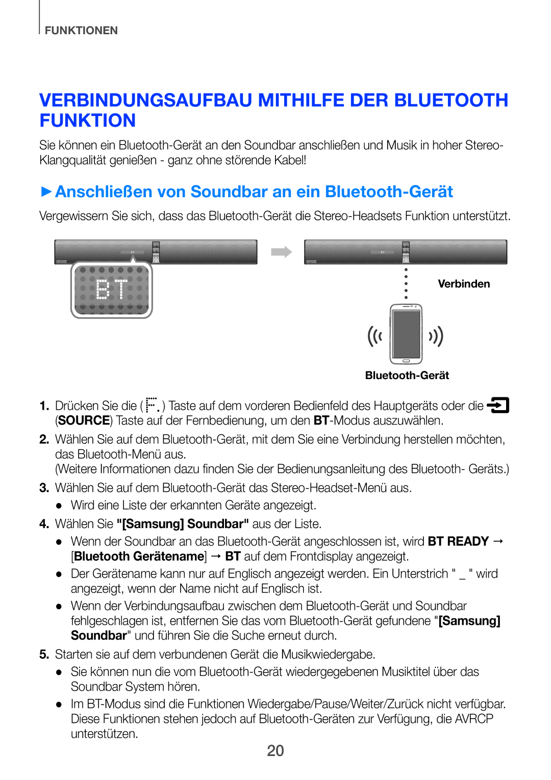 Samsung HW-H750/EN Verbindungsaufbau mithilfe der Bluetooth funktion, ++Anschließen von Soundbar an ein Bluetooth-Gerät 