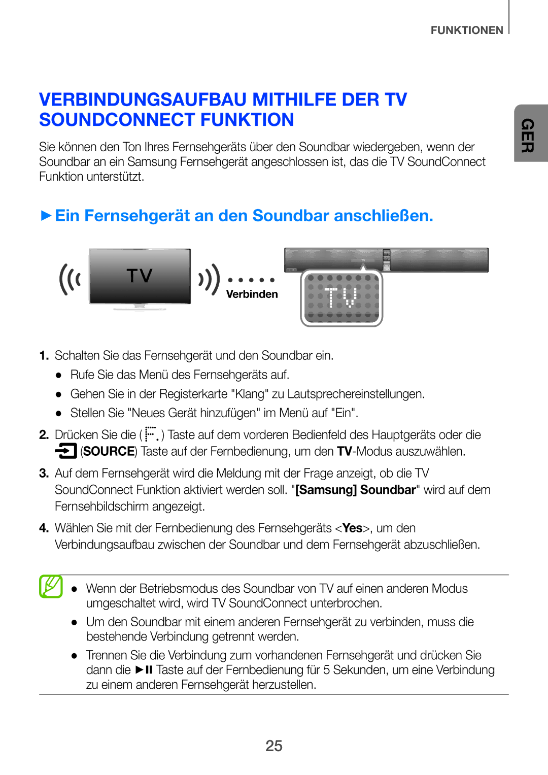 Samsung HW-F751/XN Verbindungsaufbau mithilfe der TV SoundConnect funktion, ++Ein Fernsehgerät an den Soundbar anschließen 