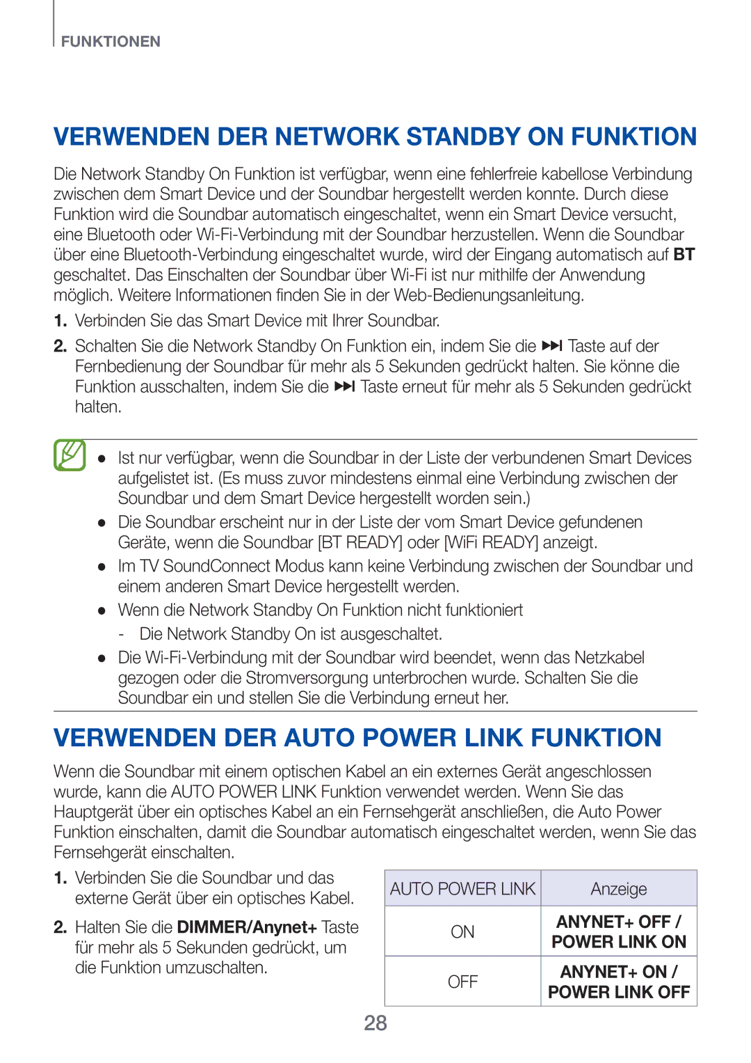 Samsung HW-F751/EN, HW-H751/EN manual Verwenden der Network Standby On funktion, Verwenden der auto power link funktion 