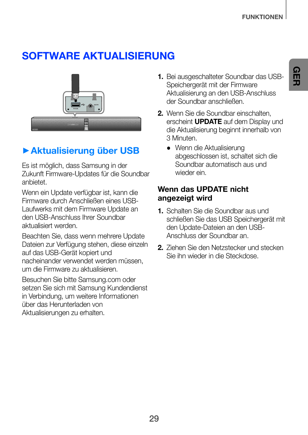 Samsung HW-H750/ZF, HW-H751/EN, HW-F751/XN, HW-H750/EN, HW-F751/TK manual Software aktualisierung, ++Aktualisierung über USB 